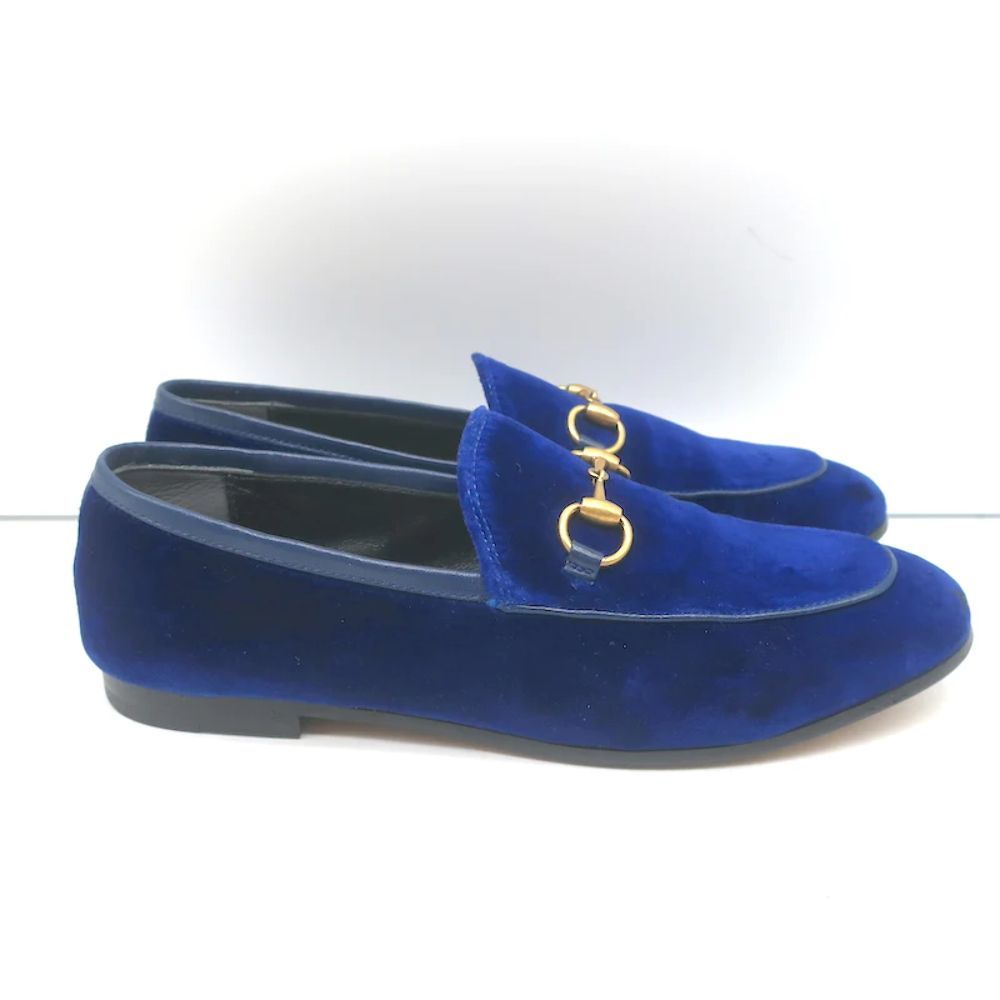 Gucci Jordaan Velvet Horsebit Loafers Dark Blue Size 36 - Picture 3 of 11